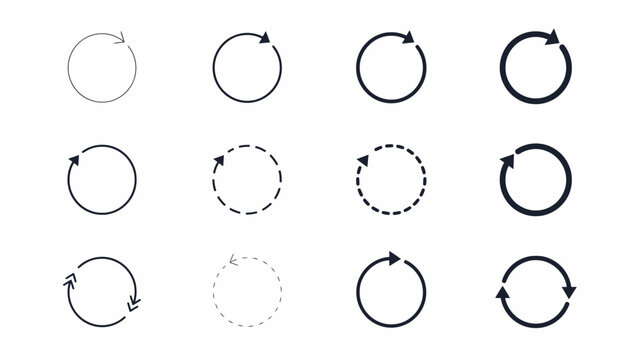 Set of simple circular arrow icons in different styles and directions . Vector illustration.