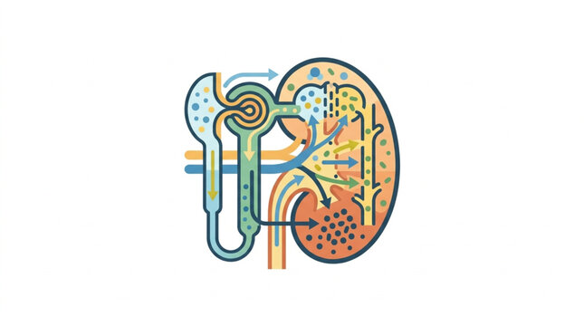 Diagram of a human kidney nephron and glomerulus.