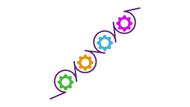 Gear system loop features colorful cogs. Highlights industrial workflow concepts. Enhances corporate process presentations. 4k resolution video.