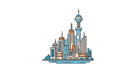 Obraz premium Modern city skyline with tall buildings.