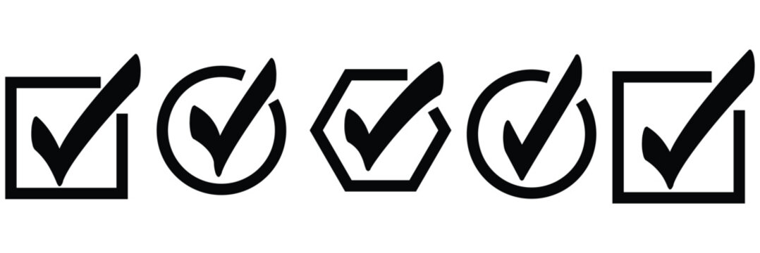 Set of green check marks and red cross icons in thin and thick circular outlines for web and apps