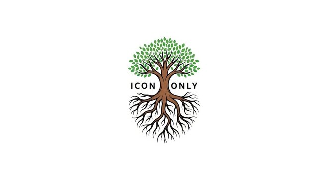 Tree Icon With Deep Roots Illustration.