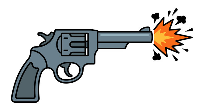 Handheld revolver firing a shot with muzzle flash