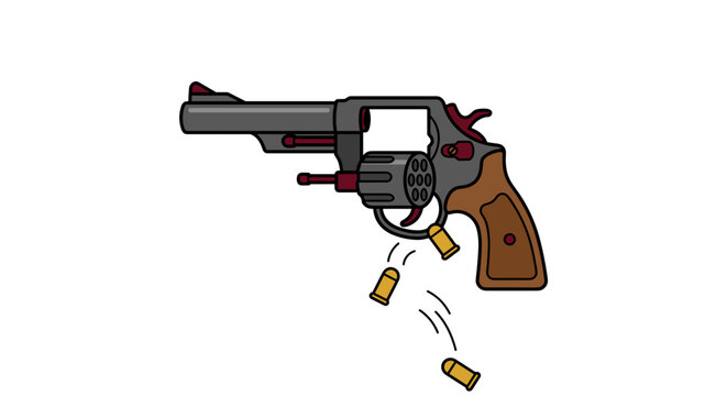 Revolver with open cylinder and falling bullet casings
