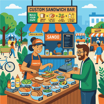 Man ordering food from sandwich bar.