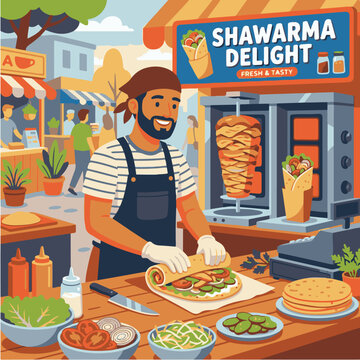 Man preparing shawarma in kitchen.
