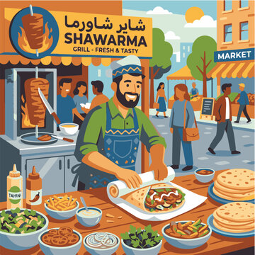 Man preparing shawarma on a plate.