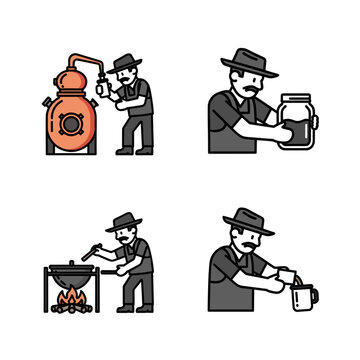 Hillbilly character distilling homemade spirits and moonshine