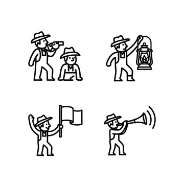 Hillbilly farmer icons showing various rural activities and poses