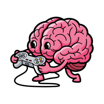 Brain character playing video games with a controller