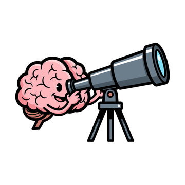 Brain looking through a telescope for discovery and vision