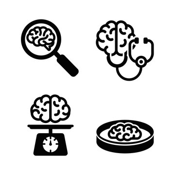Medical brain icons for neurology research and healthcare analysis