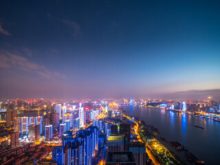 Wuhan City Skyline at Night - Aerial View of Yangtze River © NguyenMinh