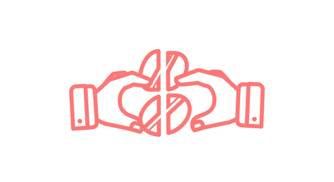 Hands holding a red medical caduceus symbol.