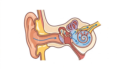 Detailed illustration of the human ear anatomy and auditory system. © Turun
