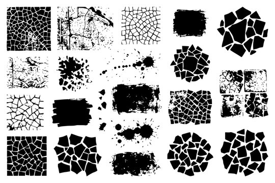 Collection of grunge textures and abstract crackle patterns in black and white.