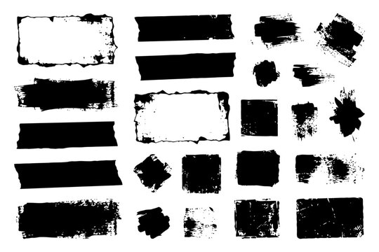 Collection of distressed grunge black and white texture rectangles and shapes.