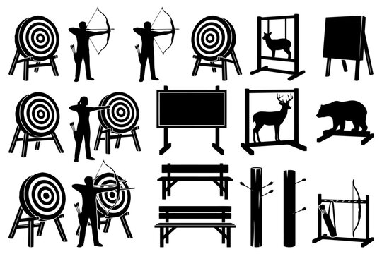 Archery silhouettes: targets and wildlife figures in action.