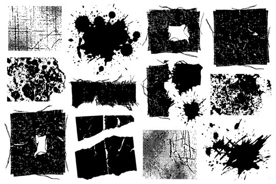 Grunge abstract textures and ink splatter vector set.