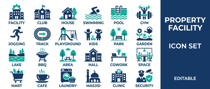Property facility and residential amenity icon set