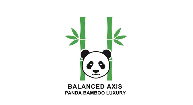 Cute Panda Face Logo with Bamboo Stalks - Balanced Axis Panda Bamboo Luxury