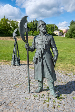 SERPUKHOV, RUSSIA - MAY 26, 2026: A statue of Sagittarius, a fragment of a sculptural composition in the historical center of Serpukhov, Moscow region (vertical)