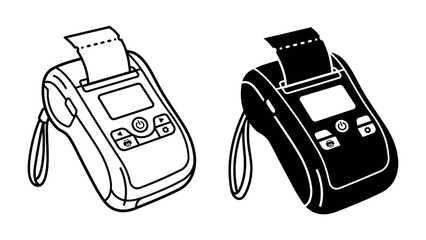 Portable Receipt Printer Pair: A duo of compact receipt printers, one in outline and the other in silhouette, ready for point-of-sale transactions. © hasem