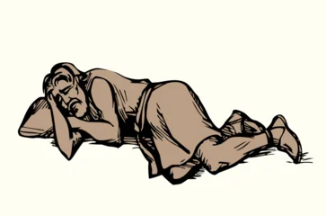 Vector drawing. Man resting on a ground © Marina