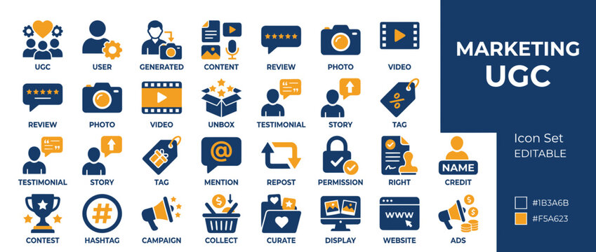 User generated content icons for digital marketing and social media