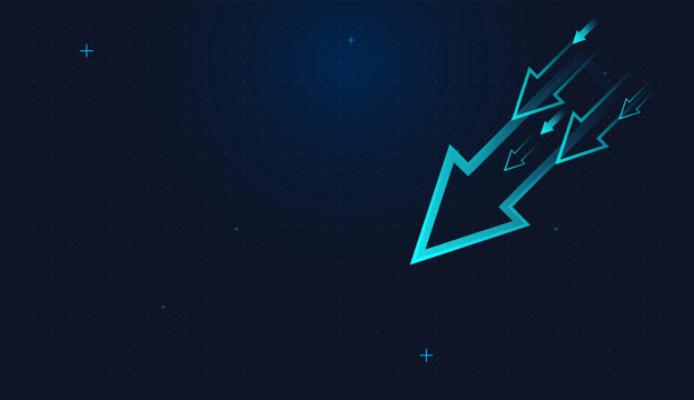 The Elegant falling blue arrows accelerate across the design, expressing growth, downward momentum, and decreasing profitability in the world of finance and business