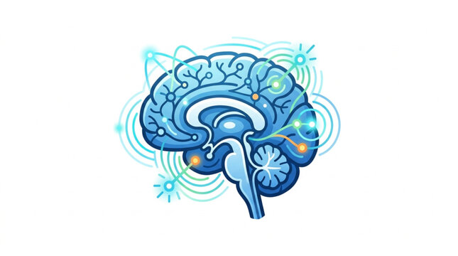Human Brain Anatomy Illustration with Neural Connections.
