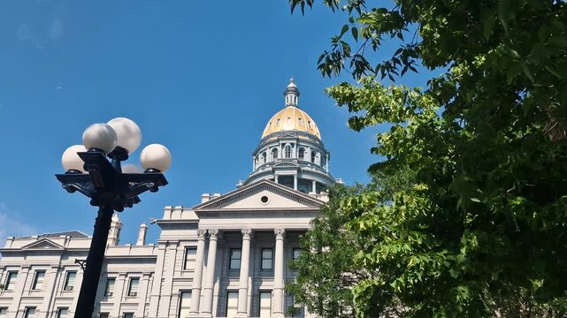 Colorado State Capitol Building on Sunny Day, Denver USA, Exterior Behind Tree
