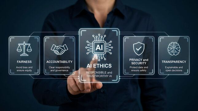 AI ethics and governance concept with fairness privacy and transparency
