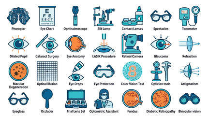 Eye Vision Care Medical Icons Set. © nanas