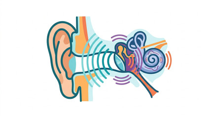 Human Ear Anatomy and Sound Wave Transmission Diagram. © Agus