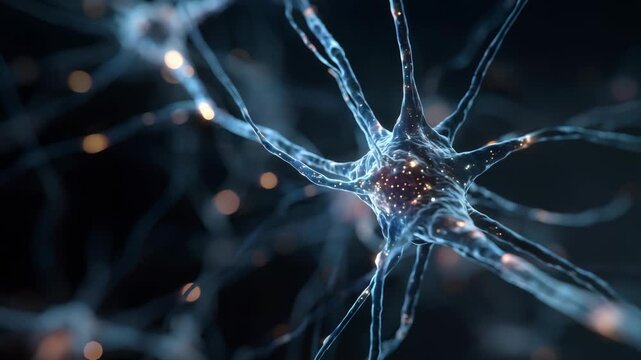 High resolution image of interconnected neurons with illuminated synapses, representing advanced neuroscience and AI technology. Perfect for illustrating concepts in biology, medicine, and innovation