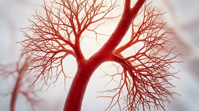 Detailed biological network of arteries in a microscopic view