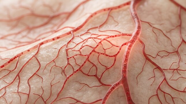 Macro view of highly intricate red capillary networks on pale skin