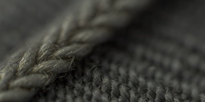 Charcoal grey knitted yarn texture with braided rope detail background