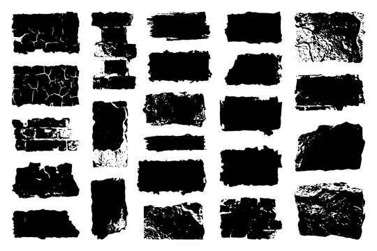 Black grunge textured frames collection of various shapes and sizes.