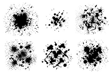 Obraz premium Black ink splatter collection on white background in various shapes and sizes.