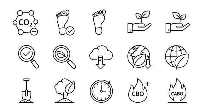 Eco friendly and carbon footprint reduction icons.