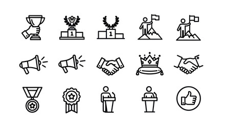 Obraz premium Business achievement and success celebration outline icons