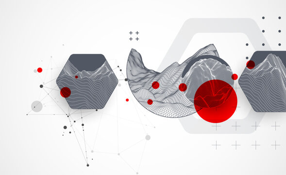 Abstract art wireframe background. Modern science or technology art elements. Surface illustration. Vector.