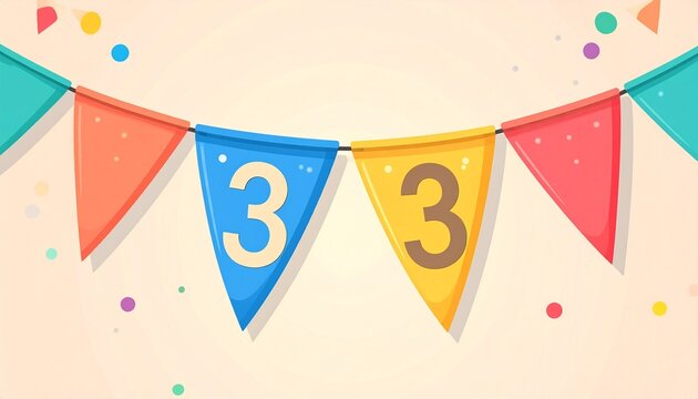 Festive Flag Garland with Number 33 for Birthday and Anniversary Party