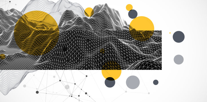 Abstract art wireframe background. Modern science or technology art elements. Surface illustration.