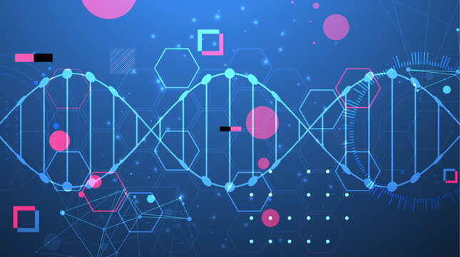 Abstraction on a scientific medical theme. Creative image of a DNA molecule with art elements.