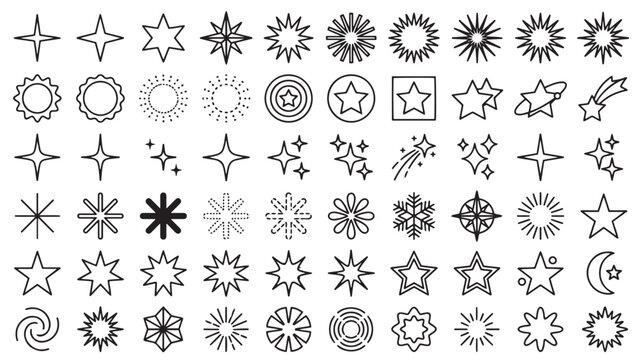 Star sparkle sunburst shape vector icon set