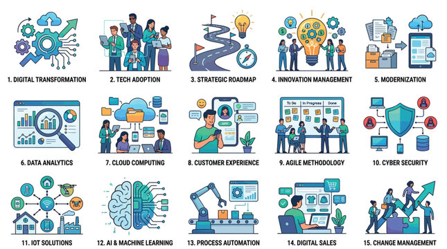 Modern business concepts infographic with colorful icons and people Vector, illustration