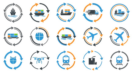 Fototapeta premium Transportation icons with circular arrows.